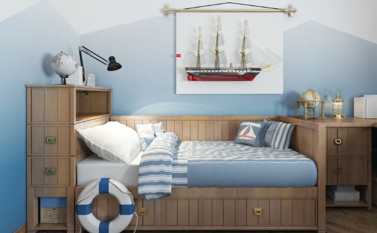 blue and white nautical bedroom