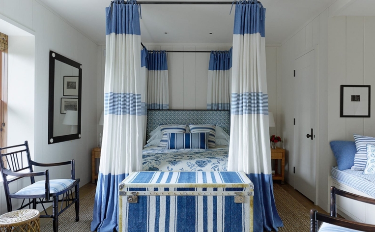 blue and white beach bedroom