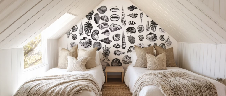 black and white coastal bedroom